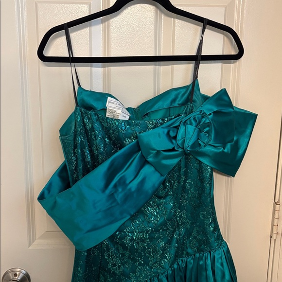 Jessica McClintock Gunne Sax Teal Asymmetrical Dress - 80s semi formal dress - Picture 4 of 16